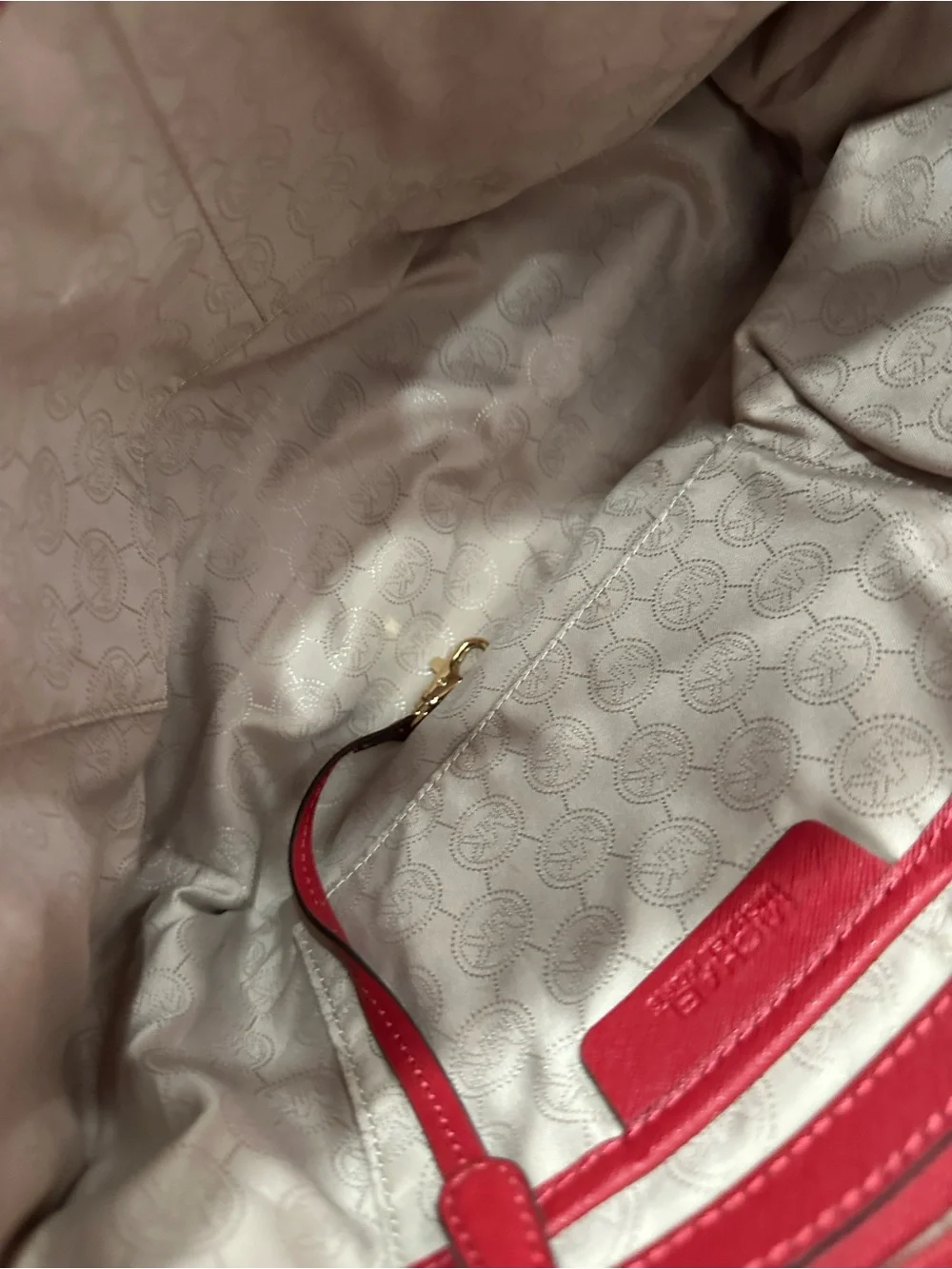 Michael Kors Red Saffiano Tote with Gold MK Charm